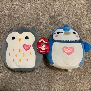 Set 2 Squishmallows Babs Blue Jay Samantha Owl (NWT) Plush 8” Heart Valentine's